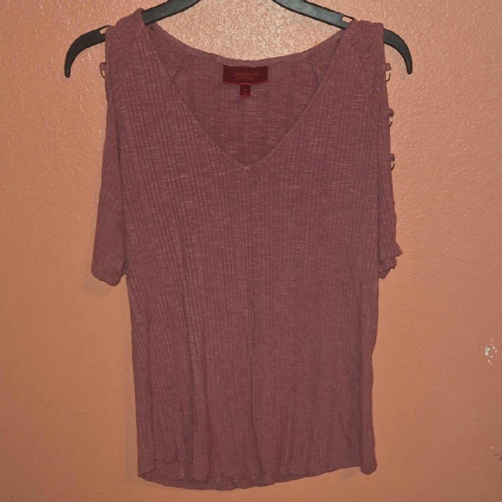 Jennifer Lopez Dusty Rose Cold Shoulder Blouse